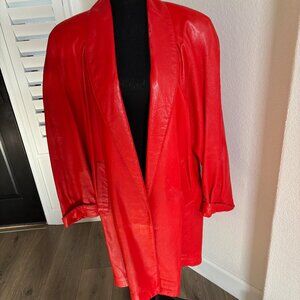 VAKKO Red Leather Swing Coat